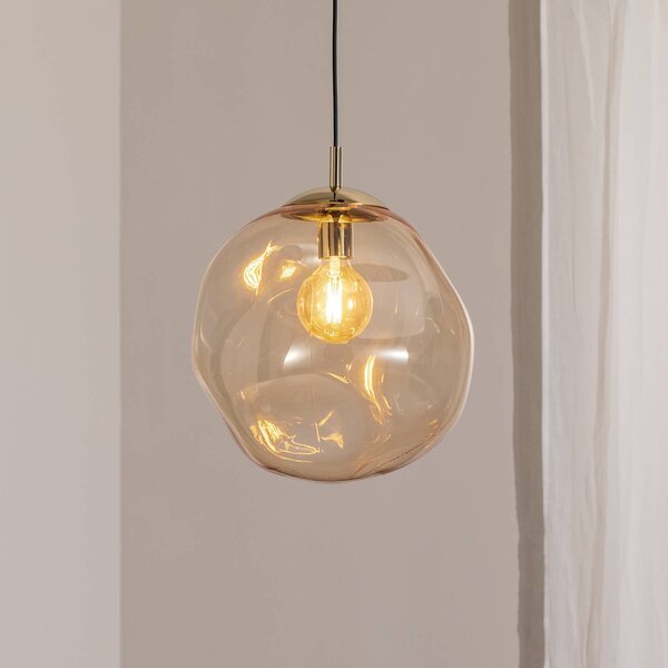 TK Lighting Skleněné závěsné svítidlo Sol, Ø 35 cm, černá/jantarová barva, stmívatelný, Čirá / transparetní, Obývací pokoj / jídelna, Sklo, Moderní