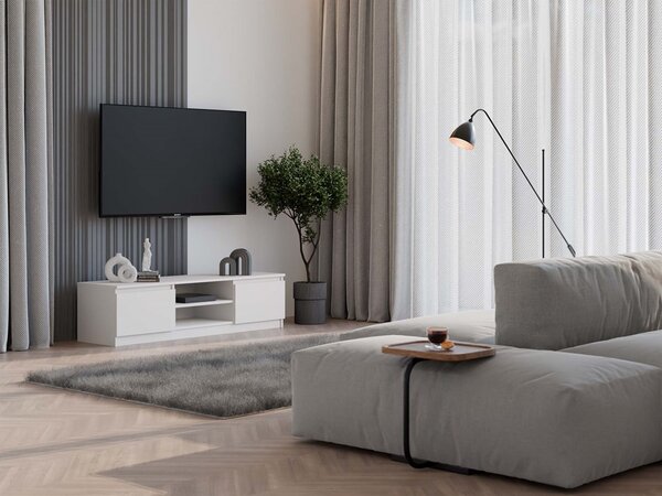 TV skříňka Musecalo 140 (bílá matná). Akce -22%