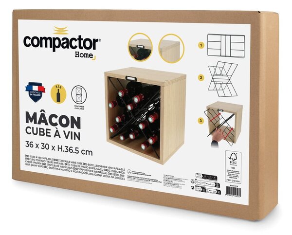 Regál na víno v dekoru jasanu v přírodní barvě počet lahví 12 36,5x36x29 cm Macon – Compactor