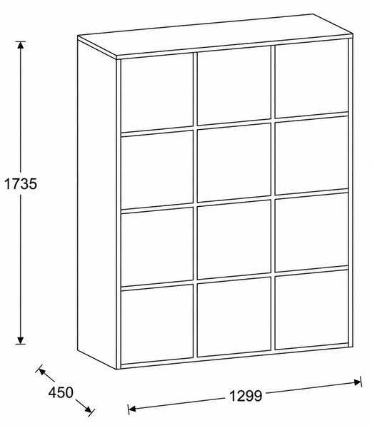 Kancelářská skříň FRAME, 12x dveře, 1299 x 450 x 1735 mm, PUSH-lock, bílá
