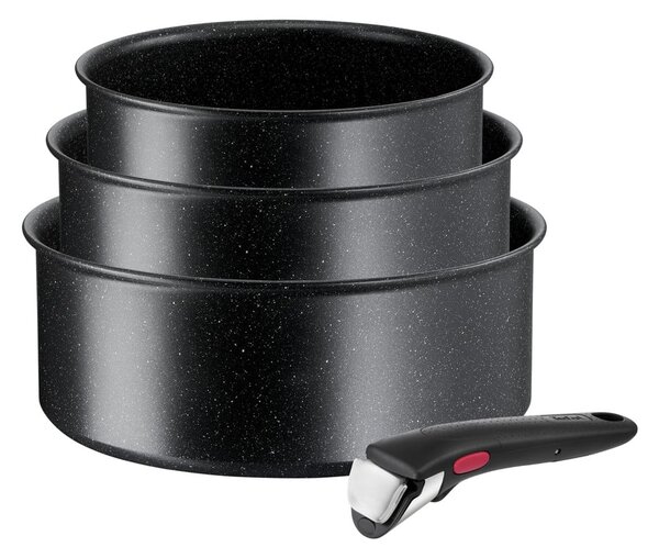 Hliníkové hrnce na indukci s nepřilnavým povrchem a odnímatelnou rukojetí v sadě 3 ks INGENIO Black stone L3998902 – Tefal