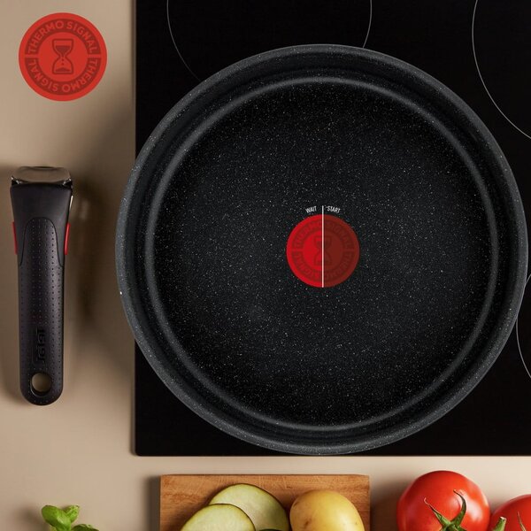 Hliníkové hrnce na indukci s nepřilnavým povrchem a odnímatelnou rukojetí v sadě 3 ks INGENIO Black stone L3998902 – Tefal