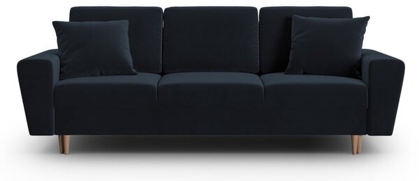 Tmavě modrá sametová rozkládací/s úložným prostorem pohovka 235 cm Kyoto – Cosmopolitan Design