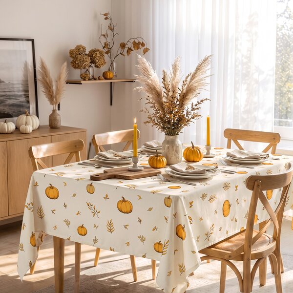 Goldea hranatý ubrus 100% bavlněné plátno - podzimní dýně a lístky 120 x 180 cm