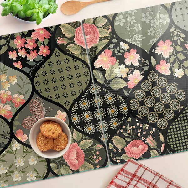 Skleněná deska do kuchyně Květinový patchwork s geometrickými vzory ddk-nr-wm-00006781