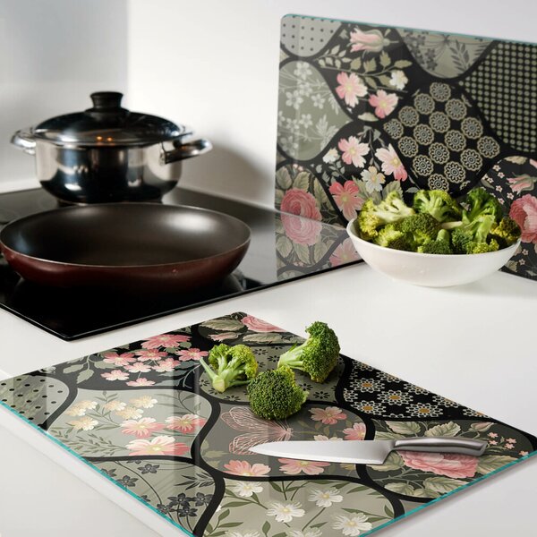 Skleněná deska do kuchyně Květinový patchwork s geometrickými vzory ddk-nr-wm-00006781