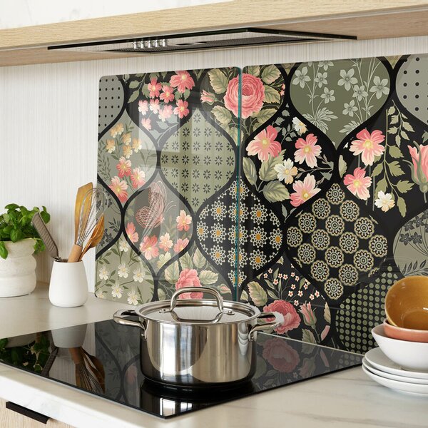 Skleněná deska do kuchyně Květinový patchwork s geometrickými vzory ddk-nr-wm-00006781