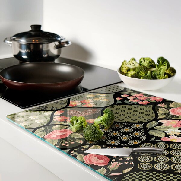 Skleněná deska do kuchyně Květinový patchwork s geometrickými vzory ddk-nr-wm-00006781
