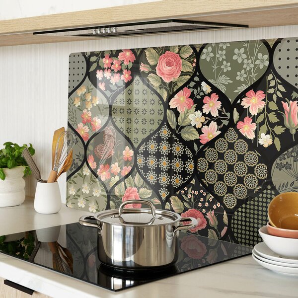 Skleněná deska do kuchyně Květinový patchwork s geometrickými vzory ddk-nr-wm-00006781