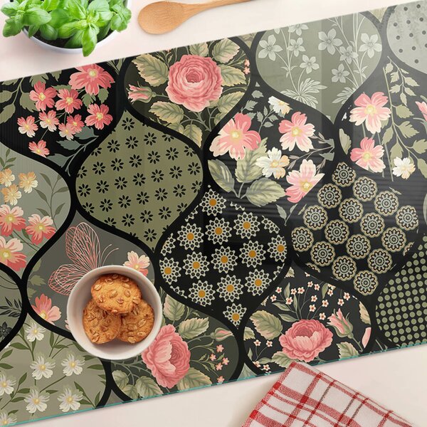 Skleněná deska do kuchyně Květinový patchwork s geometrickými vzory ddk-nr-wm-00006781