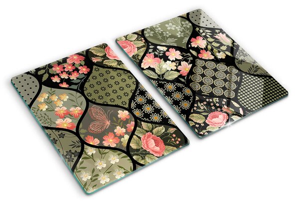 Skleněná deska do kuchyně Květinový patchwork s geometrickými vzory ddk-nr-wm-00006781