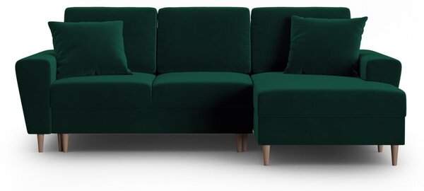 Zelená sametová rozkládací/s úložným prostorem rohová pohovka (pravý roh/s lenoškou) Kyoto – Cosmopolitan Design
