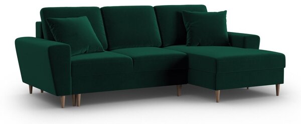 Zelená sametová rozkládací/s úložným prostorem rohová pohovka (pravý roh/s lenoškou) Kyoto – Cosmopolitan Design