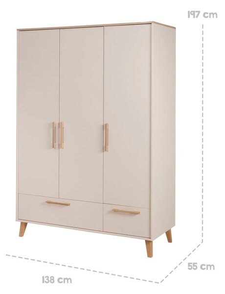 Krémová/v přírodní barvě dětská šatní skříň v dekoru dubu 138x200x55 cm Jil – Roba