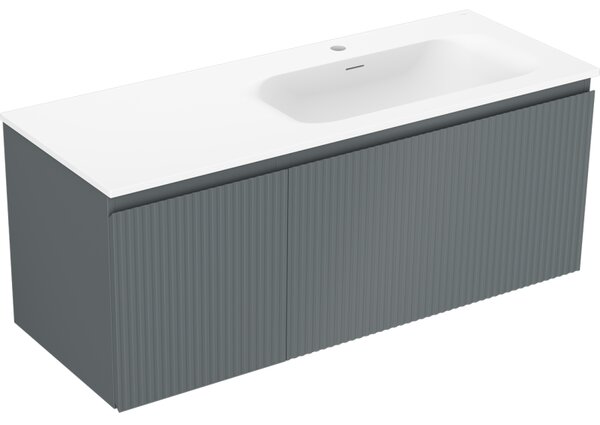 Mexen Rivel, koupelnová skříňka 120 cm s pravým umyvadlem Vela, 1S, 1D, drážkovaná, grafitová/bílá matná, 91A23-12047-3-BBFF66-W23P01