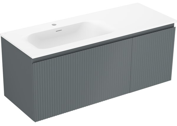 Mexen Rivel, koupelnová skříňka 120 cm s umyvadlem Vela vlevo, 1S, 1D, drážkovaná, grafitová matná/bílá matná, 91A23-12047-3-BBFF66-W23L01