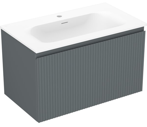 Mexen Rivel, koupelnová skříňka 80 cm s umyvadlem Vela, 1 zásuvka, drážkovaná, grafitová matná/bílá matná, 91A20-08047-1-BF66-W23M01