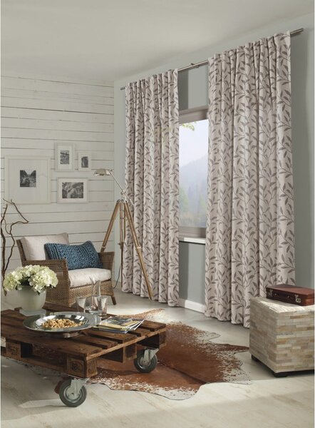 Šedo-béžový závěs s příměsí lnu 140x245 cm List – Sehlbach