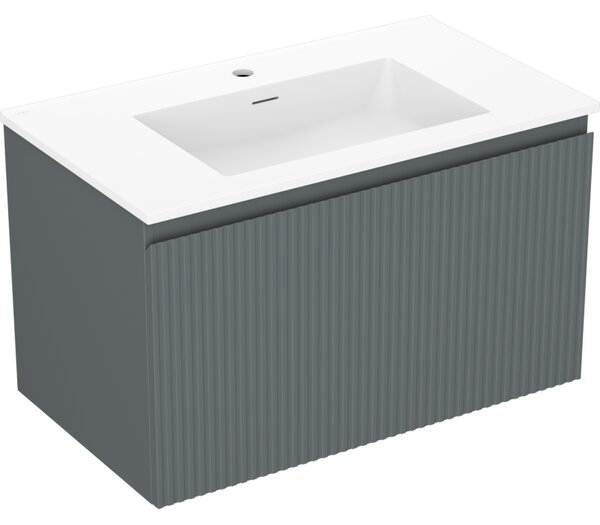 Mexen Rivel, koupelnová skříňka 80 cm s umyvadlem Otis, 1 zásuvka, drážkovaná, grafitová matná/bílá matná, 91A20-08047-1-BF66-W18M01