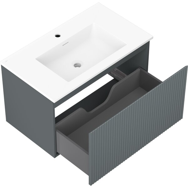 Mexen Rivel, koupelnová skříňka 80 cm s umyvadlem Otis, 1 zásuvka, drážkovaná, grafitová matná/bílá matná, 91A20-08047-1-BF66-W18M01