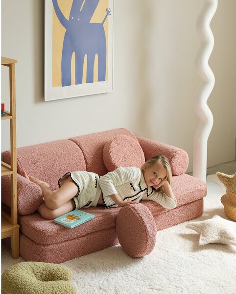 Růžová dětská pohovka z textilie bouclé 132 cm Settee – Wigiwama