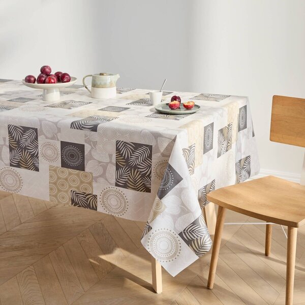 Voskovaný ubrus s patchwork potiskem listů béžová 138x160 cm