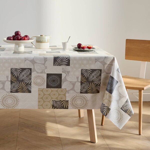 Voskovaný ubrus s patchwork potiskem listů béžová 138x160 cm