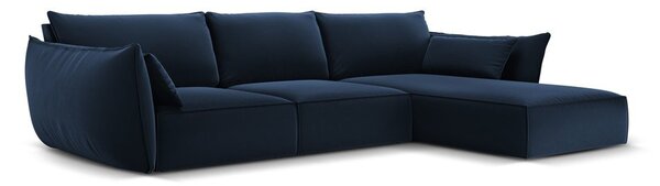 Tmavě modrá sametová rohová pohovka (pravý roh/s lenoškou) Vanda – Mazzini Sofas