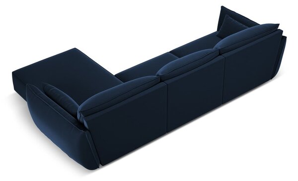Tmavě modrá sametová rohová pohovka (pravý roh/s lenoškou) Vanda – Mazzini Sofas