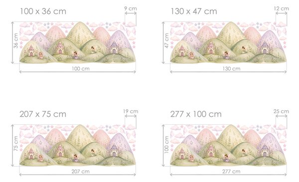 Hory kopce s vílami holčičí nálepky na zeď arch 100 x 36 cm