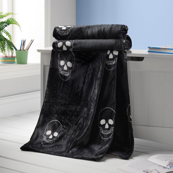 Tmavě šedá dětská deka z mikroplyše 130x170 cm Skulls – Catherine Lansfield