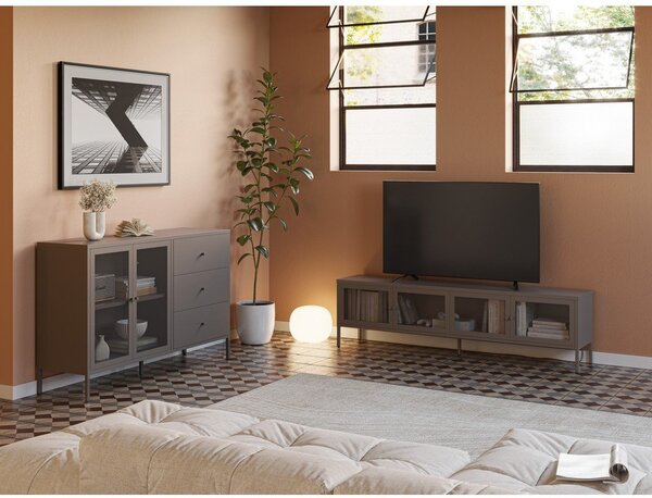 Šedý kovový TV stolek 160x50x35 cm Fayna – Marckeric