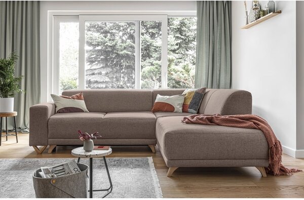 Hnědá rozkládací/s úložným prostorem rohová pohovka (pravý roh/do L) Classy Sophie – Miuform
