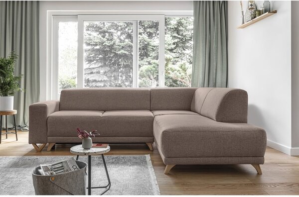 Hnědá rozkládací/s úložným prostorem rohová pohovka (pravý roh/do L) Classy Sophie – Miuform