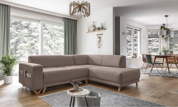 Hnědá rozkládací/s úložným prostorem rohová pohovka (pravý roh/do L) Classy Sophie – Miuform
