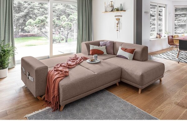 Hnědá rozkládací/s úložným prostorem rohová pohovka (pravý roh/do L) Classy Sophie – Miuform