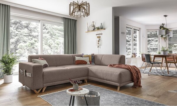 Hnědá rozkládací/s úložným prostorem rohová pohovka (pravý roh/do L) Classy Sophie – Miuform
