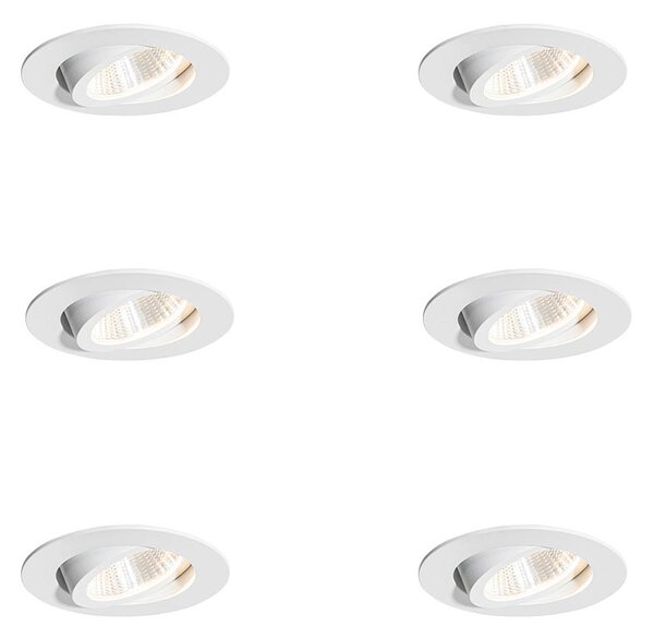 Sada 6 zapuštěných bodových svítidel bílá 6,8 cm vč. LED 545 lm stmívatelná IP65 - Gaius