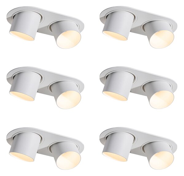 Sada 6 zapuštěných bodových svítidel bílá GU10 50mm 2-světlo - Installa
