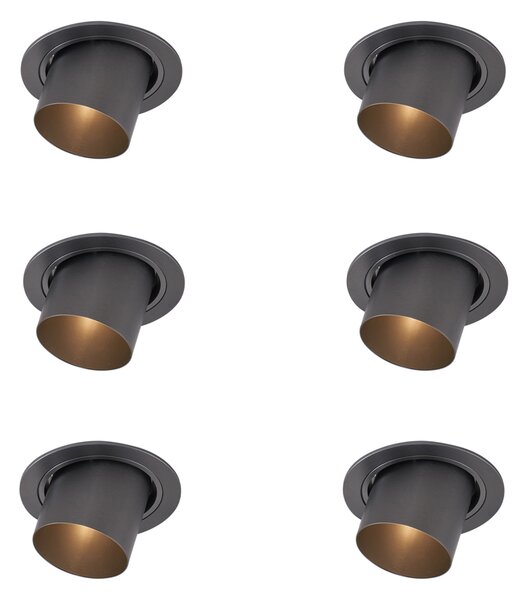 Sada 6 moderních zapuštěných bodových svítidel Gunmetal GU10 50mm kulatá naklápěcí - Installa