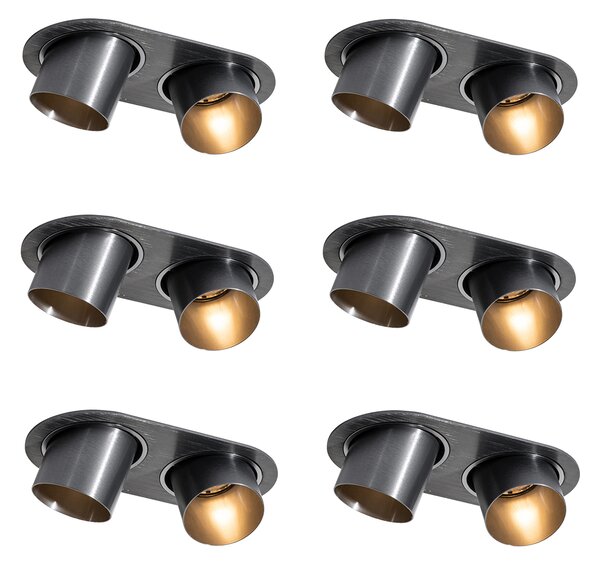Sada 6 zapuštěných bodových svítidel Gunmetal GU10 50mm 2-Lights - Installa