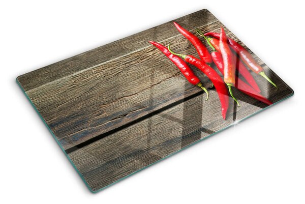 Skleněná deska do kuchyně Chilli papričky na dřevěném pozadí ddk-nr-wm-00006845