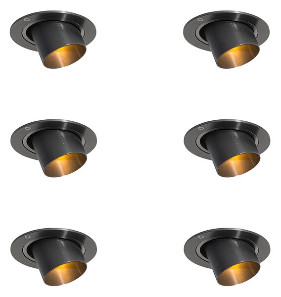 Sada 6 zapuštěných bodových svítidel Gunmetal GU10 35mm kulatá naklápěcí - Installa