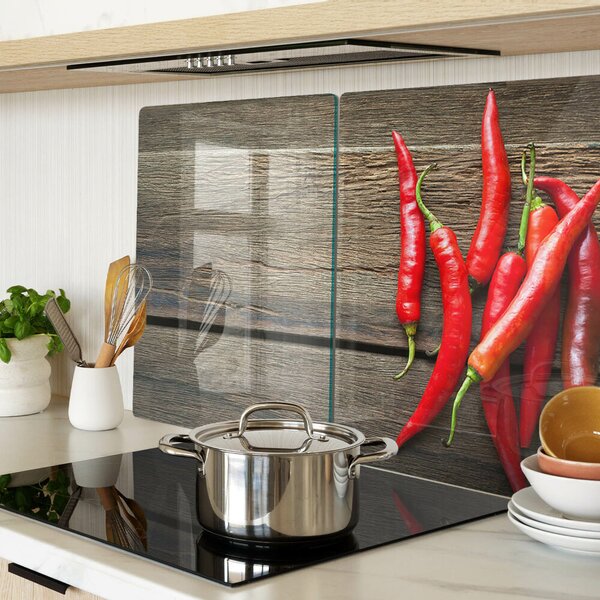 Skleněná deska do kuchyně Chilli papričky na dřevěném pozadí ddk-nr-wm-00006845