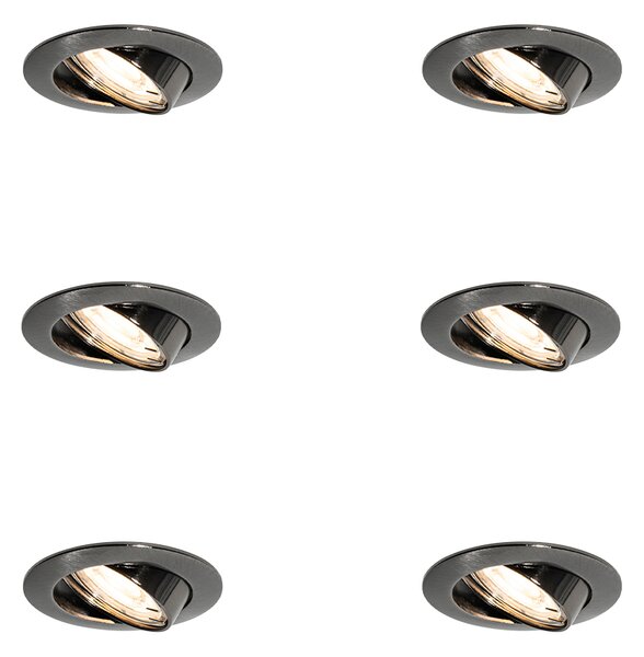 Sada 6 moderních vestavných bodových svítidel v barvě gunmetal GU10 50mm kulatá naklápěcí - Edu