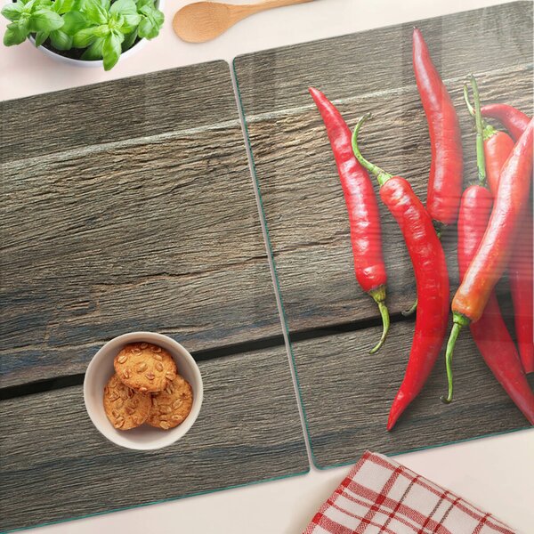 Skleněná deska do kuchyně Chilli papričky na dřevěném pozadí ddk-nr-wm-00006845