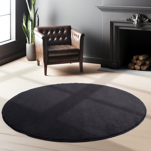 Ayyildiz, Kusový koberec Sky 5400 Black kruh, 120x120 (průměr) kruh, černá, obývací pokoj