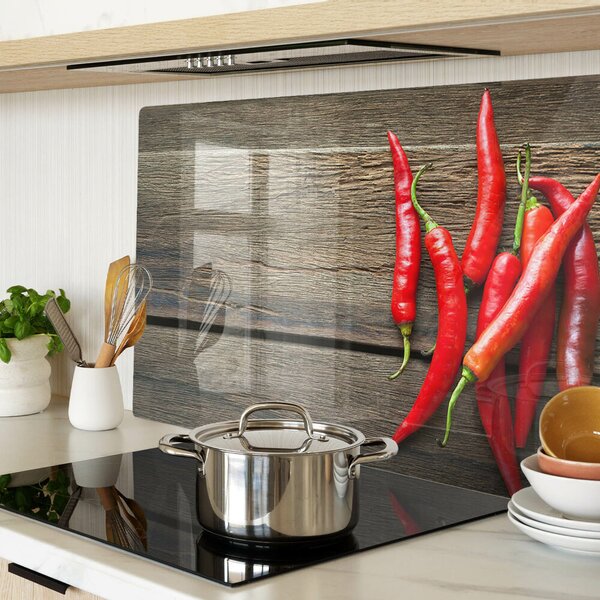 Skleněná deska do kuchyně Chilli papričky na dřevěném pozadí ddk-nr-wm-00006845