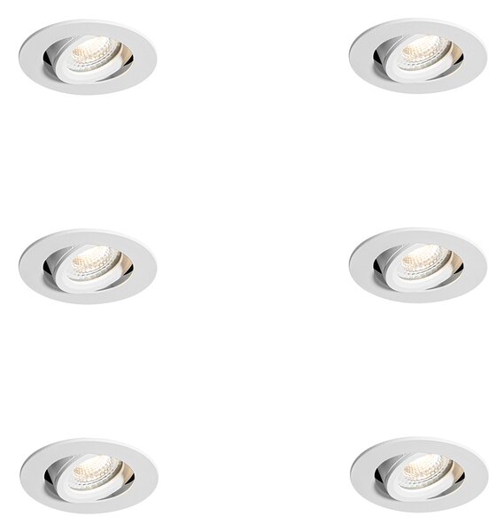 Sada 6 zapuštěných bodových svítidel bílá naklápěcí 6,5 cm vč. LED IP54 Ultra Slim - Pupil