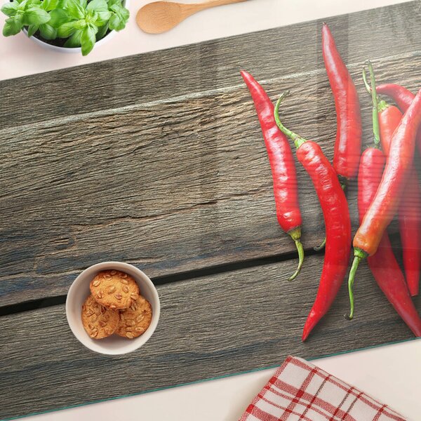 Skleněná deska do kuchyně Chilli papričky na dřevěném pozadí ddk-nr-wm-00006845